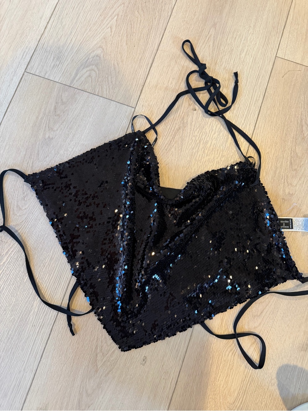 Forever 21 Black Sequin Tie-Detail Bandeau Top